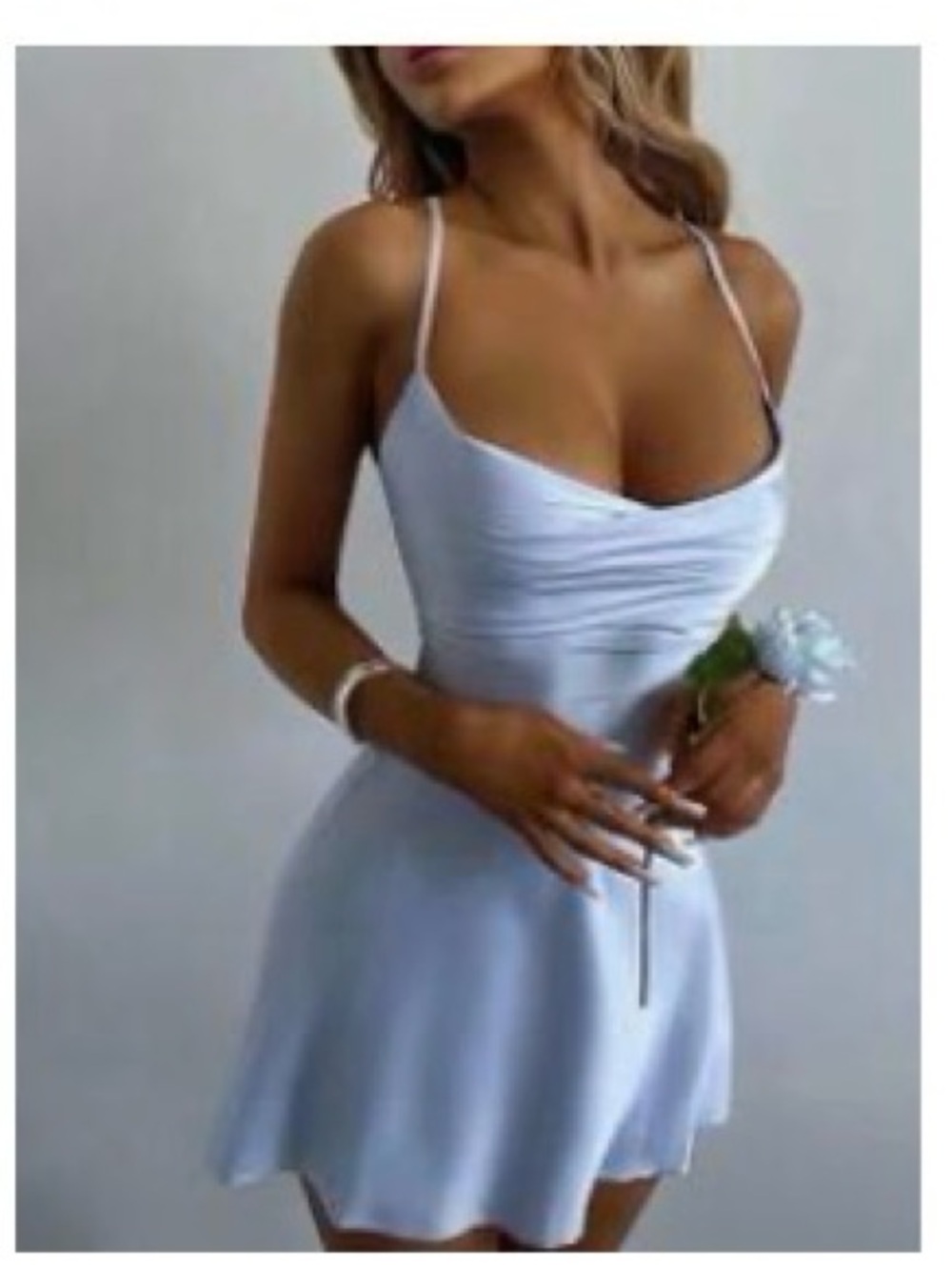 Light Blue Spaghetti Strap Silky Mini Dress